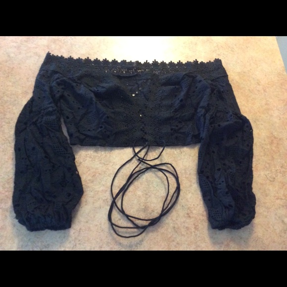 💜2 left black lace up crop top restocking all💜 - Picture 3 of 8